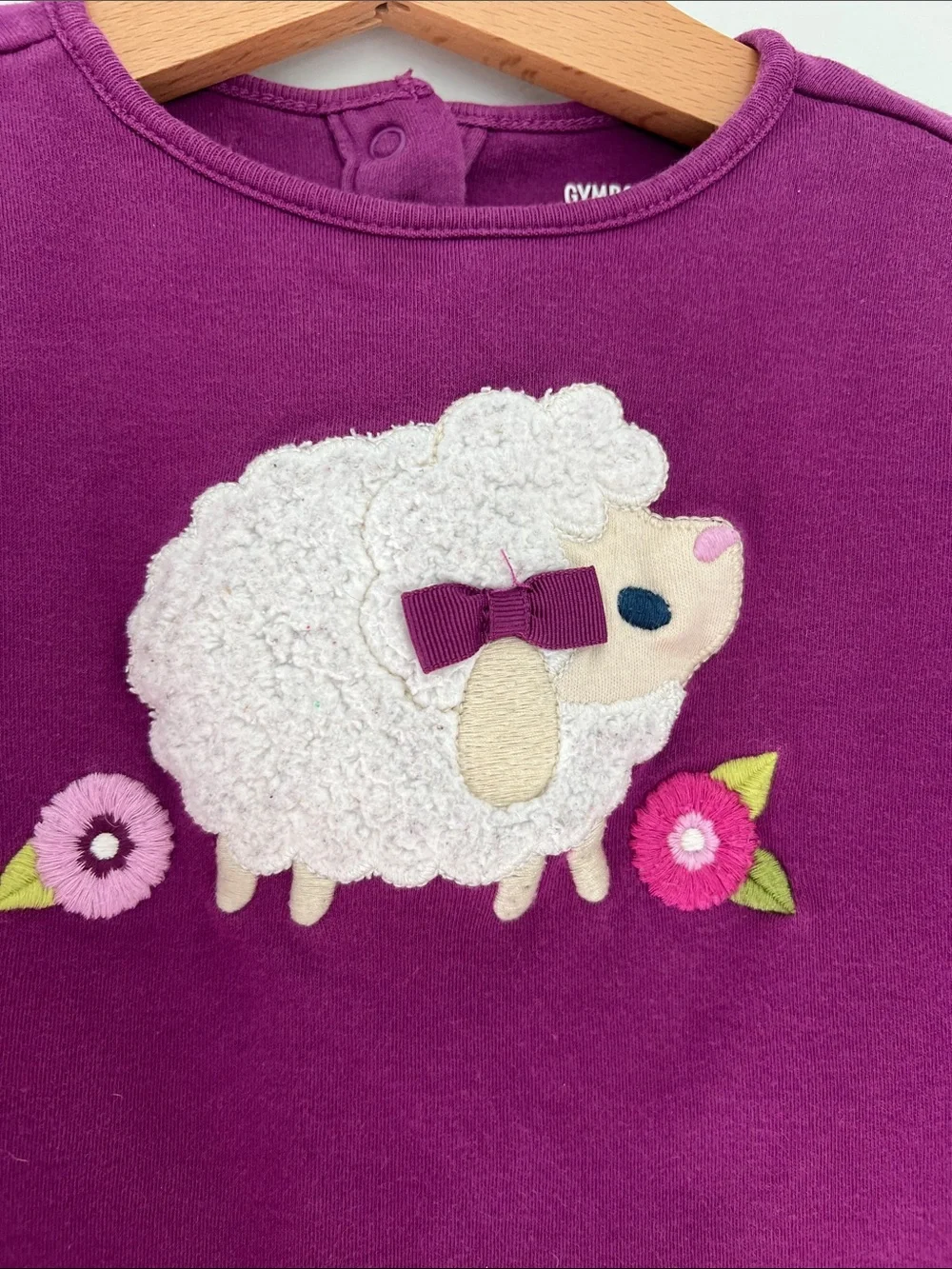 Gymboree | 100% Cotton Plum Lamb Applique Long Sleeve Top Bodysuit Size 12-18M